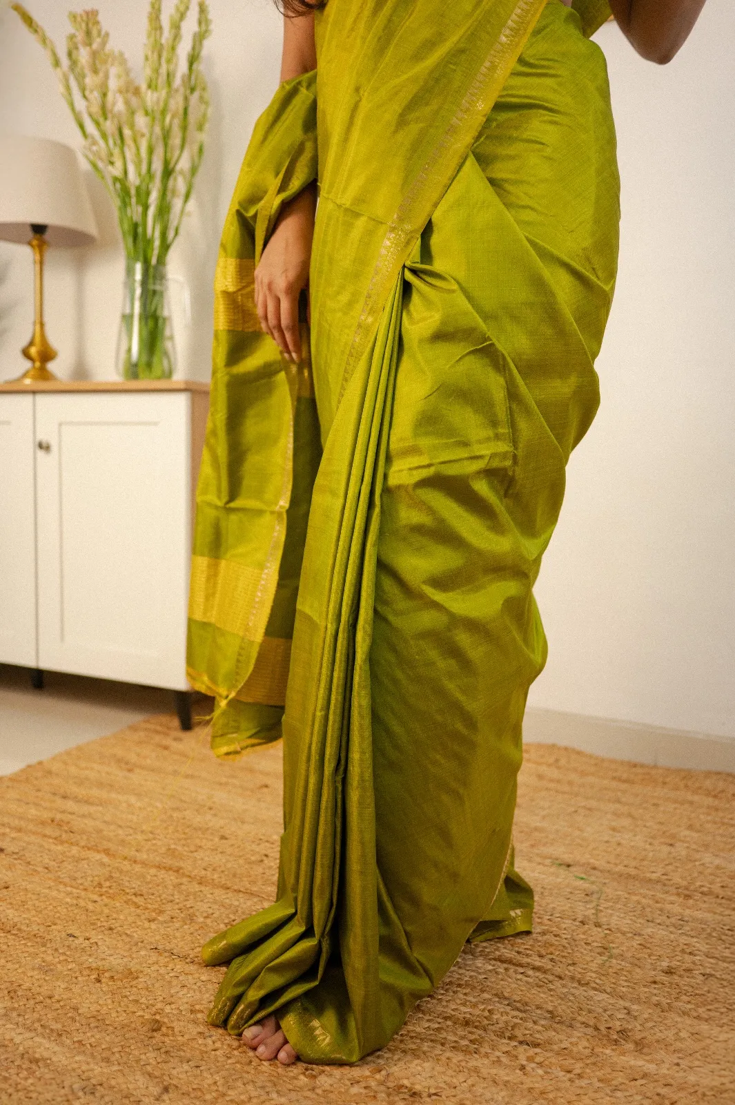 Parrot green soft katan silk saree