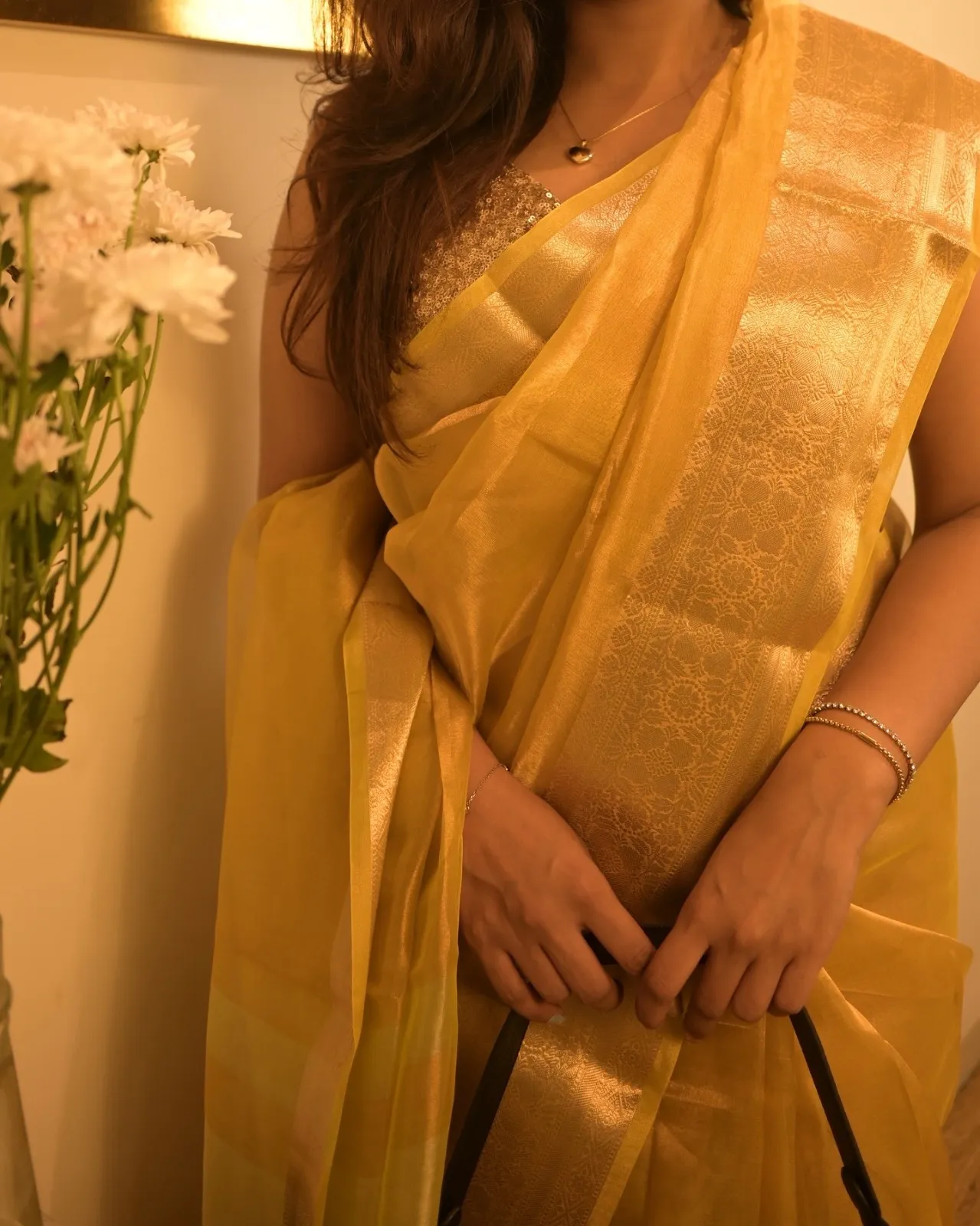 Yellow gold tissue silk saree